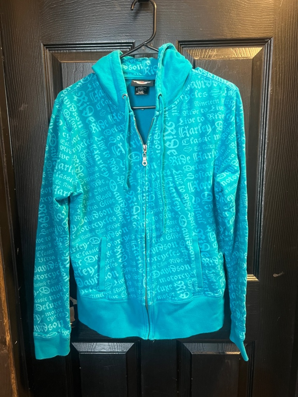 Harley Davidson Teal Script Zip-Up Hoodie